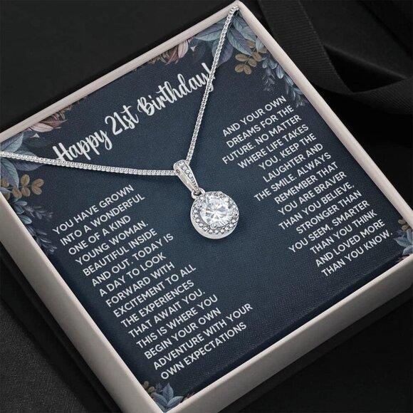 21st Birthday Gifts For Her, 21 Year Old Female Birthday Card Necklace Gift Idea - Picture 2 of 7